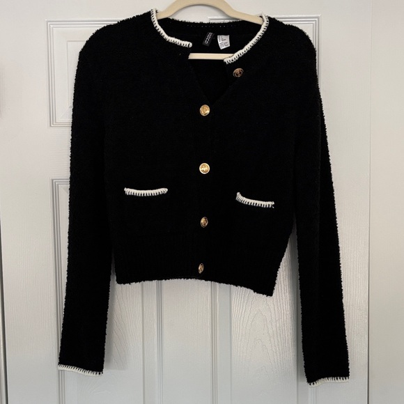 Divided Black Cardigan with Gold Buttons - Picture 3 of 8